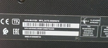 Б/в Ноутбук Acer 15/core i3-1005g1 ddr4/8gb ddr4/hdd *відсутній/ssd 256 gb/*інтегрована 01-201036007