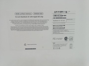 Б/в Ноутбук Apple macbook air 15" m3 2024 01-201041633