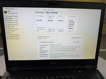 Б/у Ноутбук Fujitsu 14/core i5 8265u ddr4/8gb ddr4/hdd *відсутній/ssd 256 gb/*інтегрована 01-200930804