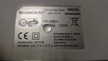 Б/в Вакуумний пакувальник Silvercrest sfs 120 a1 01-201045763