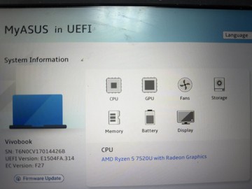 Б/в Ноутбук Asus 15/ryzen 5 7520u ddr5/16gb ddr5/hdd *відсутній/ssd 1000 gb/*інтегрована 01-201107824