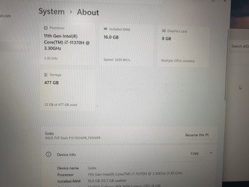 Б/в Ноутбук Asus 15/core i7-11370h ddr4/16gb ddr4/hdd *відсутній/ssd 512 gb/geforce rtx3070 8gb 01-201037587