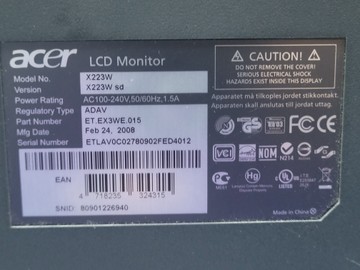 Б/в Монітор Acer x223w 01-201150538