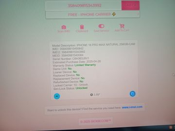 Б/в Мобільний телефон Apple iphone 16 pro max 256gb 01-200864740