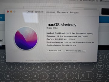 Б/в Ноутбук Apple macbook pro/13.3/ core i5 1,4ghz/ ram8gb/ ssd 512gb/ iris plus 645/ retina, truetone, touch bar 01-200914572