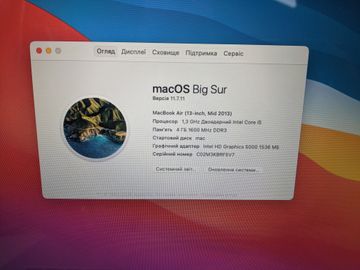 Б/в Ноутбук Apple macbook air a1466/ 13,3"/ core i5 1.3ghz/ram4gb/ssd128gb/intel hd graphics 5000 01-200871968