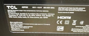 Б/в Телевізор Tcl 43p6k 01-201158513