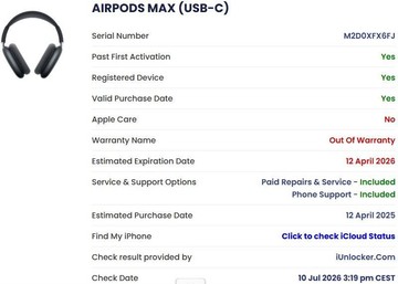 Б/в Навушники Apple airpods max usb-c 01-201026605