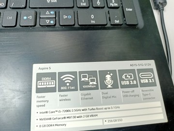 Б/в Ноутбук Acer єкр. 15,6/ core i5 7200u 2,5ghz/ ram8gb/ ssd256gb/ gf mx130 2gb 01-200989271