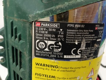 Б/у Занурювальний насос Parkside ptps 1100 b2 01-201090360