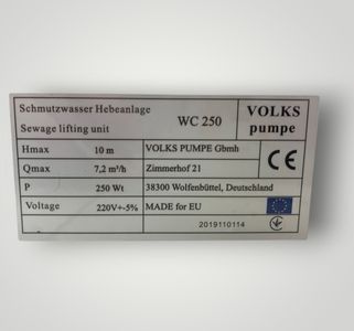 Б/в Фекальний насос Volks Pumpe wc250 01-200608741