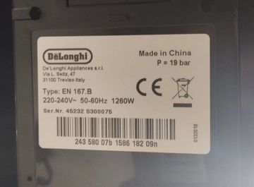 01-200636407: Delonghi nespresso citiz en 167.b