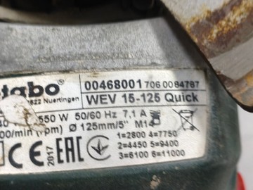 Б/в Кутова шліфмашина Metabo wev 15-125 quick 01-200998760
