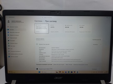 Б/в Ноутбук Acer 15/ryzen 3 5300u ddr4/8gb ddr4/ssd 256 gb/*інтегрована 01-201125004