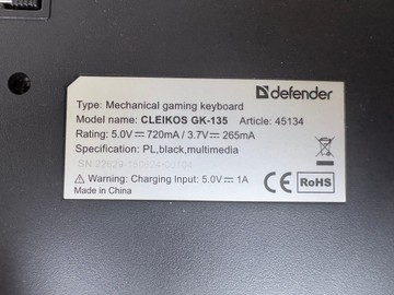 Б/в Клавіатура Defender gk-135 01-201121280