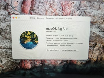 Б/в Ноутбук Apple macbook a1534 12" core m 1,2ghz/ram8gb/ssd256gb/hd5300 01-200938434
