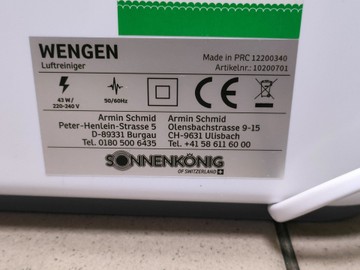 Б/в Очищувач повітря Sonnenk?Nig wengen 01-201030266