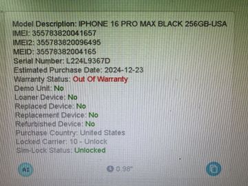 Б/у Мобільний телефон Apple iphone 16 pro max 256gb esim 01-200901939