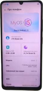 Б/в Мобільний телефон Zte blade a36 4/64gb 01-201142631