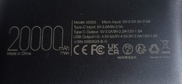 Б/в Зовнішній акумулятор Veger v2053 20000 22.5w black 18-000096083