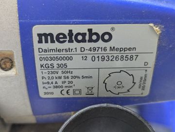 Б/у Пила дисковая Metabo kgs 305 01-200831348
