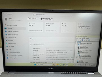 Б/в Ноутбук Acer 15/ryzen 7 5700u ddr4/16gb ddr4/hdd *відсутній/ssd 500 gb/*інтегрована 01-201146272