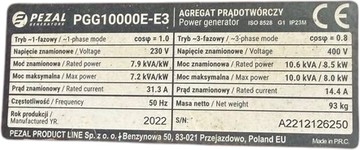 Б/в Генератор Pezal pgg11000e-e3 01-201054093