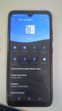 Б/в Мобільний телефон Tecno pop 5 2/32gb 01-201163623