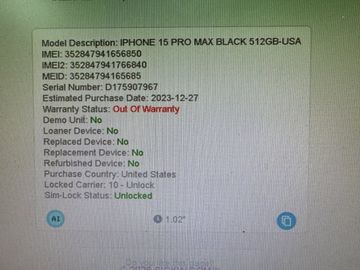 Б/в Мобільний телефон Apple iphone 15 pro max 512gb esim 01-200919868