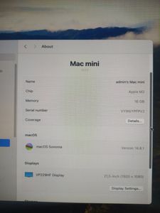 01-200781427: Apple mac mini a2686 mmfj3 m2/8core/ram16gb/ssd256gb