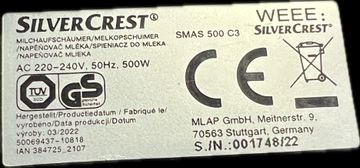 Б/в Капучінатор Silvercrest smas 500 c3 01-200883620