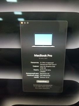 Б/в Ноутбук Apple macbook pro a1707 екр 15.4 / core i7 2,9ghz/ ram16gb/ssd400/intel hd 630/touch bar 01-200883779