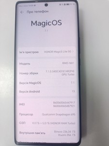 Б/в Мобільний телефон Huawei honor magic 5 lite 5g 8/256 01-200962600