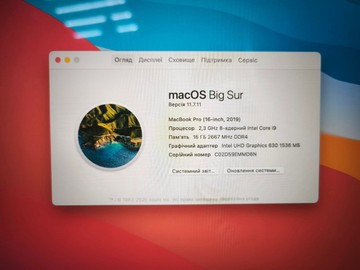 Б/в Ноутбук Apple macbook pro 16" 2019 a2141 core i9 2,4ghz/ram16gb/ssd1tb/uhd graphics 630 01-201057113