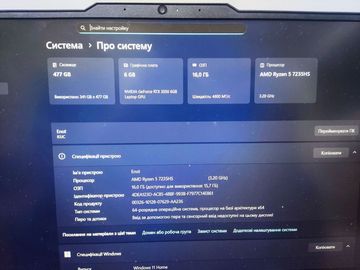 Б/в Ноутбук Lenovo 15/ryzen 5 7235hs ddr5/16gb ddr5/hdd *відсутній/ssd 512 gb/geforce rtx3050 6gb 01-200855944