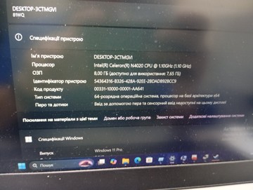 Lenovo 16/celeron n4020 ddr4/8gb ddr4/hdd 250 gb/ssd *відсутній/*інтегрована