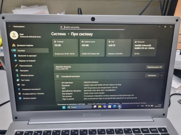 Б/у Ноутбук Primux 13/celeron n4000 ddr4/4gb ddr4/hdd *відсутній/ssd 128 gb/*інтегрована 01-201118187